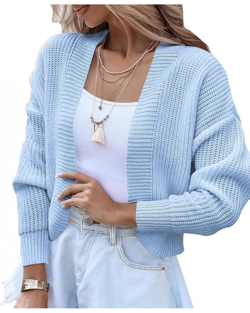 Women's Long Sleeve Cropped Cardigan Open Front Lightweight Casual Knit Short Shrugs Sweater Coats Blue $15.36 Sweaters