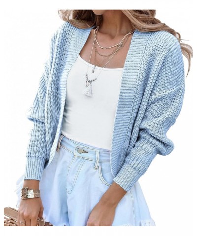 Women's Long Sleeve Cropped Cardigan Open Front Lightweight Casual Knit Short Shrugs Sweater Coats Blue $15.36 Sweaters