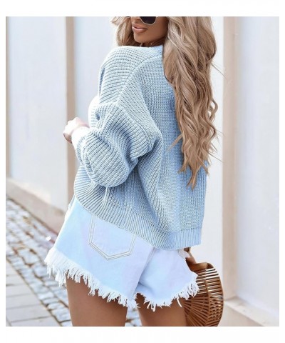 Women's Long Sleeve Cropped Cardigan Open Front Lightweight Casual Knit Short Shrugs Sweater Coats Blue $15.36 Sweaters