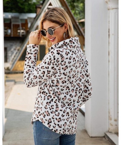 Women's Long Sleeve Leopard Print Sweatshirt V Neck Quarter Zip Fleece Pullover Tops White $10.43 Hoodies & Sweatshirts