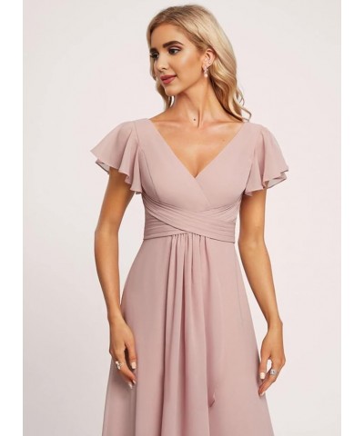 Women's Chiffon Bridesmaid Dresses with Ruffles Sleeves Pleated Long Formal Party Dress with Pockets Blush Pink $22.50 Dresses