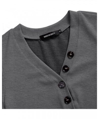 Women's Short Sleeve V Neck Ribbed Button Tops Basic Solid Color Tee Shirts Grey $17.91 T-Shirts