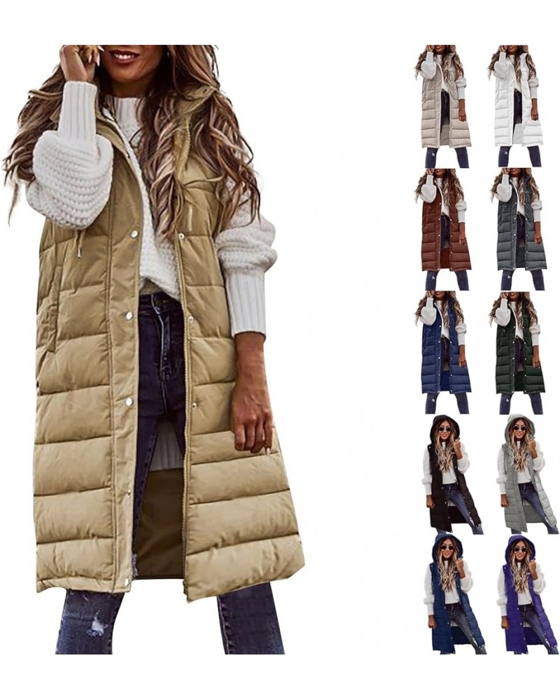 Women Long Puffer Vest Oversized Sleeveless Quilted Vest Zipper Hooded Puffy Jacket Plus Size Down Vest Outerwear B-white $13...