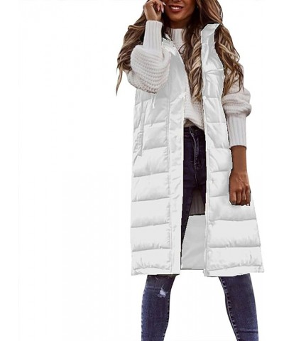 Women Long Puffer Vest Oversized Sleeveless Quilted Vest Zipper Hooded Puffy Jacket Plus Size Down Vest Outerwear B-white $13...