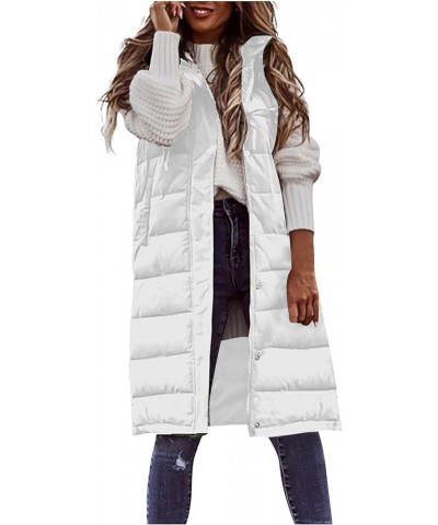 Women Long Puffer Vest Oversized Sleeveless Quilted Vest Zipper Hooded Puffy Jacket Plus Size Down Vest Outerwear B-white $13...