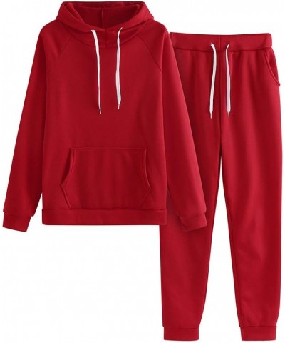 2 Piece Sweatsuits For Women Plus Size, Sets Outfits Lounge Hooded Tracksuit Loungewear Sweatsuit with Pockets Red $8.54 Acti...