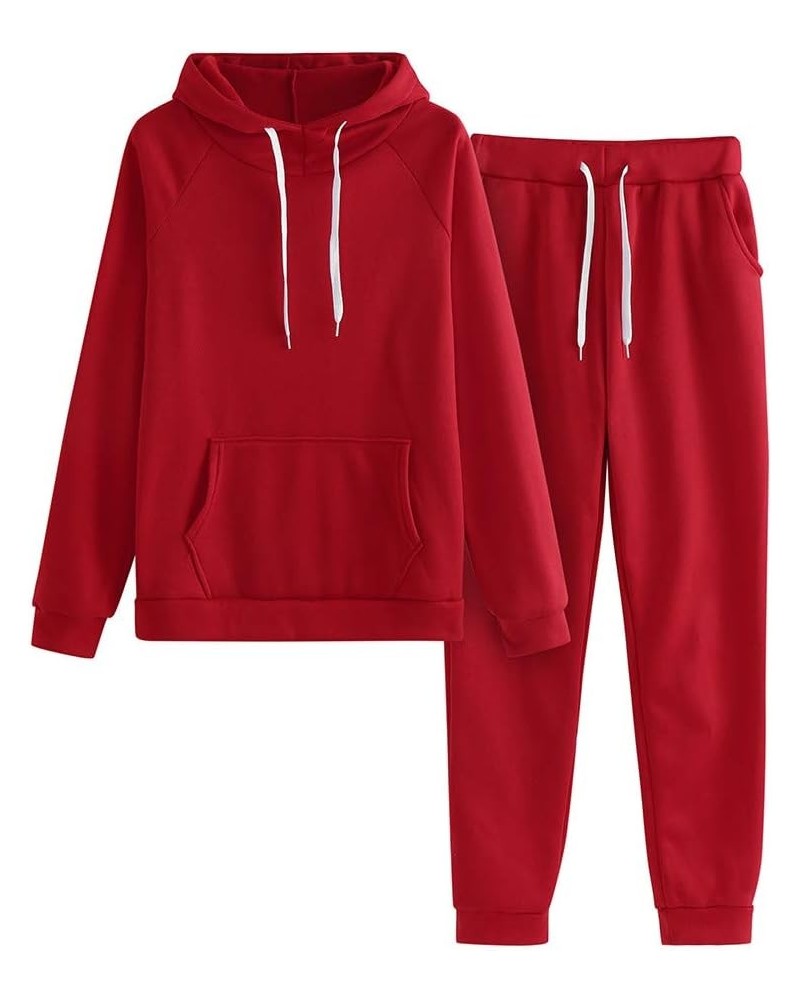 2 Piece Sweatsuits For Women Plus Size, Sets Outfits Lounge Hooded Tracksuit Loungewear Sweatsuit with Pockets Red $8.54 Acti...