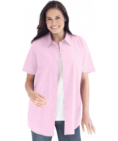 Plus Size Perfect Short Sleeve Button-Down Shirt Oversized Tunic Blouse Pink $20.39 Blouses