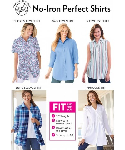 Plus Size Perfect Short Sleeve Button-Down Shirt Oversized Tunic Blouse Pink $20.39 Blouses