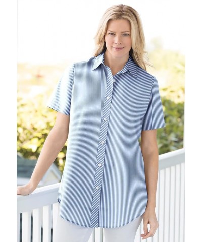 Plus Size Perfect Short Sleeve Button-Down Shirt Oversized Tunic Blouse Pink $20.39 Blouses