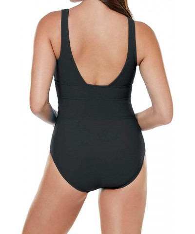 Women's Swimwear Spectra Tummy Control Square Neckline Underwire Bra One Piece Swimsuit Black $72.15 Swimsuits