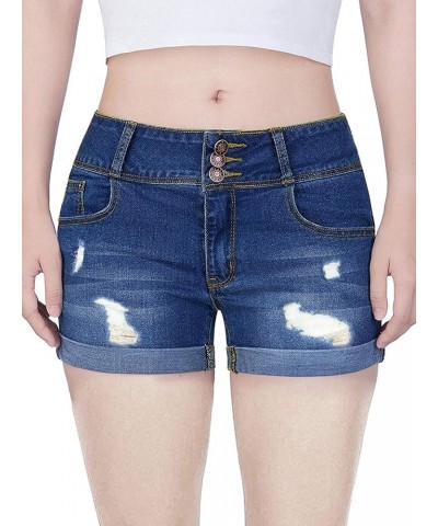 Women Casual Summer Mid Waist Stretchy Denim Jean Shorts Junior Short Jeans Darkblue2 $20.93 Shorts