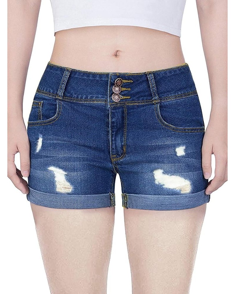 Women Casual Summer Mid Waist Stretchy Denim Jean Shorts Junior Short Jeans Darkblue2 $20.93 Shorts