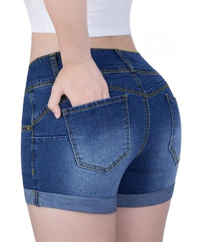 Women Casual Summer Mid Waist Stretchy Denim Jean Shorts Junior Short Jeans Darkblue2 $20.93 Shorts