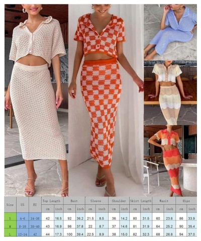 Women Crochet Knit 2 Piece Skirt Set Hollow Out Crop Top Low Waist Bodycon Maxi Skirt 2Pc Summer Y2k Beach Outfit Set B Blue ...