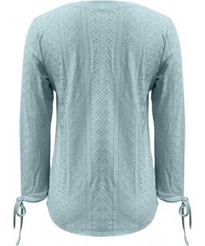 Lace Eyelet Tops for Women Dressy Casual V Neck Long Sleeve Shirts Fall Fashion Going Out Blouses Winter Basic Pullover Blue ...