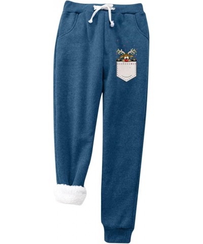 Christmas Women's Fleece Sweatpants Sherpa Lined Winter Warm Athletic Jogger Xmas Snowflake Printed Thermal Pants Blue-008 $1...