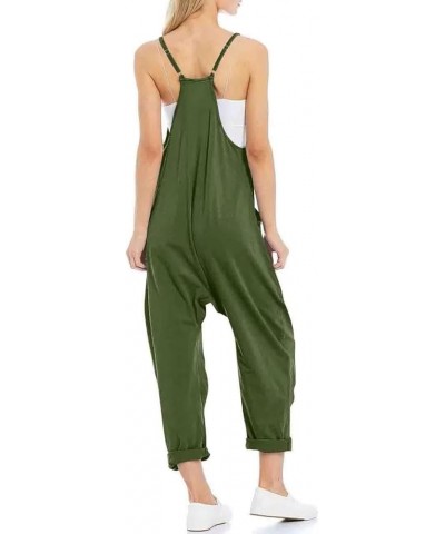 Women's Causal Jumpsuits V Neck Sleeveless Adjustable Spaghetti Strap Loose Overalls with Pockets Army Green $10.58 Overalls