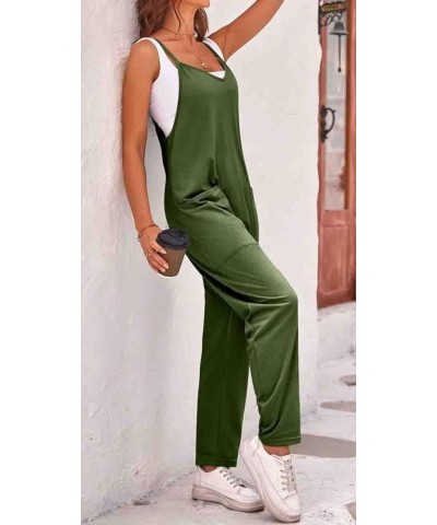 Women's Causal Jumpsuits V Neck Sleeveless Adjustable Spaghetti Strap Loose Overalls with Pockets Army Green $10.58 Overalls