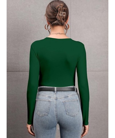 Women's Mock Turtleneck Long Sleeves Bodysuit Basic Ribbed Shirts Top V Neck Dark Green $13.10 Bodysuits