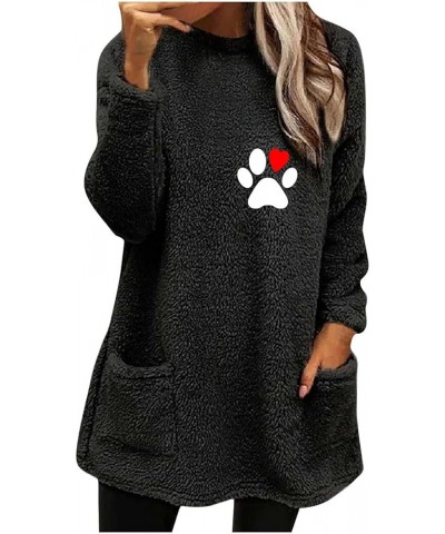 Sherpa Fleece Sweatshirts for Women Cute Graphic Long Sleeve Warm Tops with Pockets Crewneck Trendy Winter Outfits 2 Black $7...