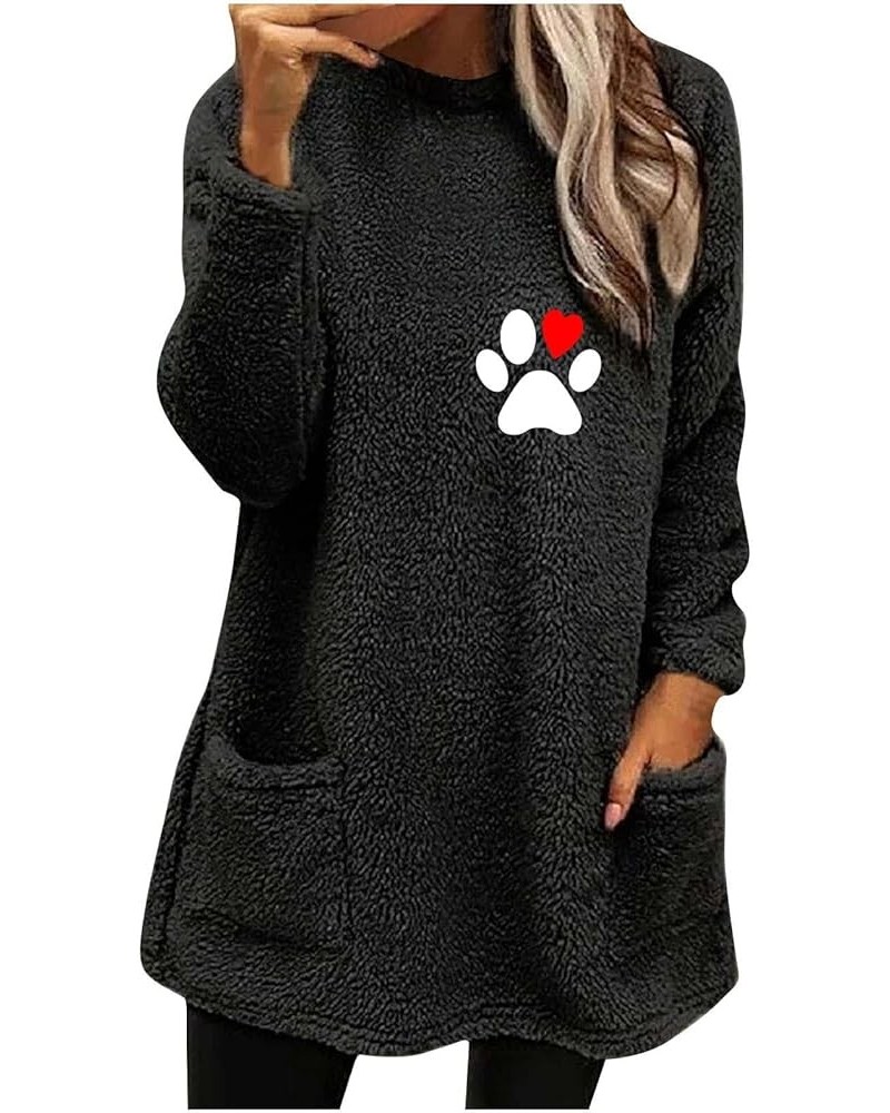 Sherpa Fleece Sweatshirts for Women Cute Graphic Long Sleeve Warm Tops with Pockets Crewneck Trendy Winter Outfits 2 Black $7...