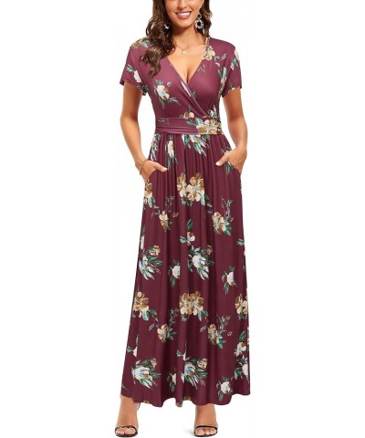 Womens' V-Neck Pattern Pocket Maxi Long Dress Floral-33 $17.48 Dresses