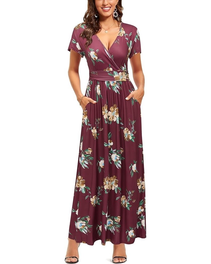 Womens' V-Neck Pattern Pocket Maxi Long Dress Floral-33 $17.48 Dresses