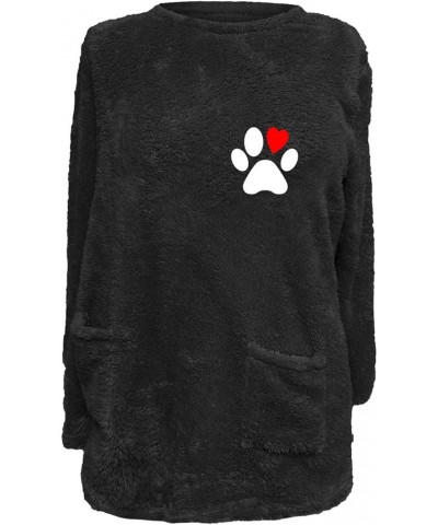 Sherpa Fleece Sweatshirts for Women Cute Graphic Long Sleeve Warm Tops with Pockets Crewneck Trendy Winter Outfits 2 Black $7...