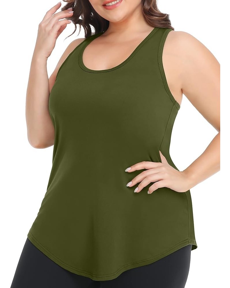 Plus Size Workout Tank Tops Loose fit Racerback Sleeveless Shirts Gym Running Yoga Clothes for Women 1_green $13.99 Activewear