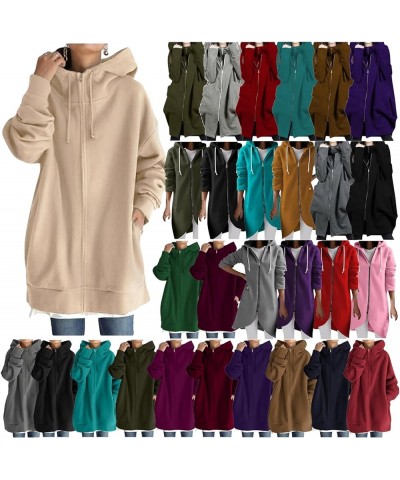 Full Zip Up Hoodies Sweatshirts For Women Long Sleeves Tunic Tops Oversized Hooded Jackets With Pockets Casual Coat A-khaki $...