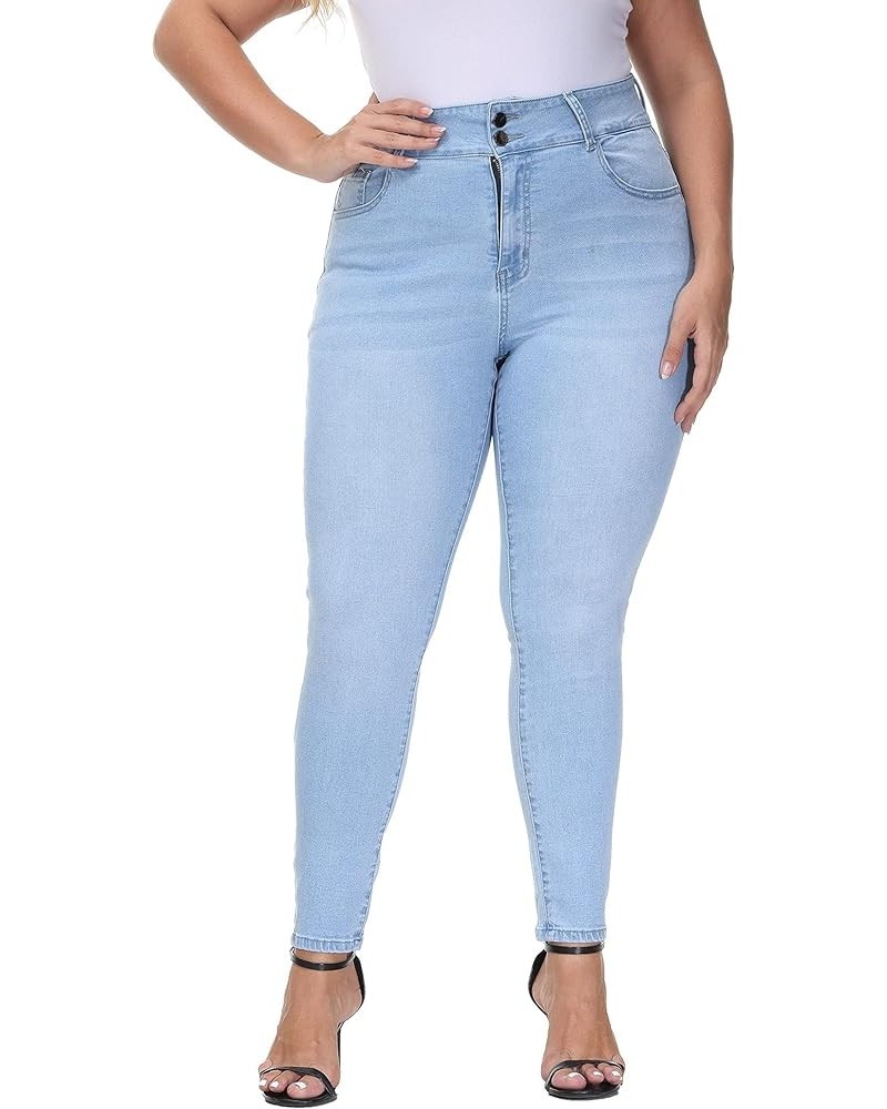 Womens Plus Size Skinny Jeans Stretchy High Waisted Ankle Jean Light Blue-039 $20.58 Jeans