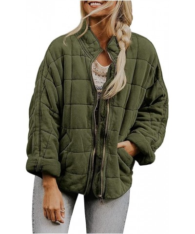 Womens Oversized Puffer Jacket Baggy Zip Up Quilted Lightweight Down Coat Long Sleeve Packable Short Down Coat Tops A-army Gr...