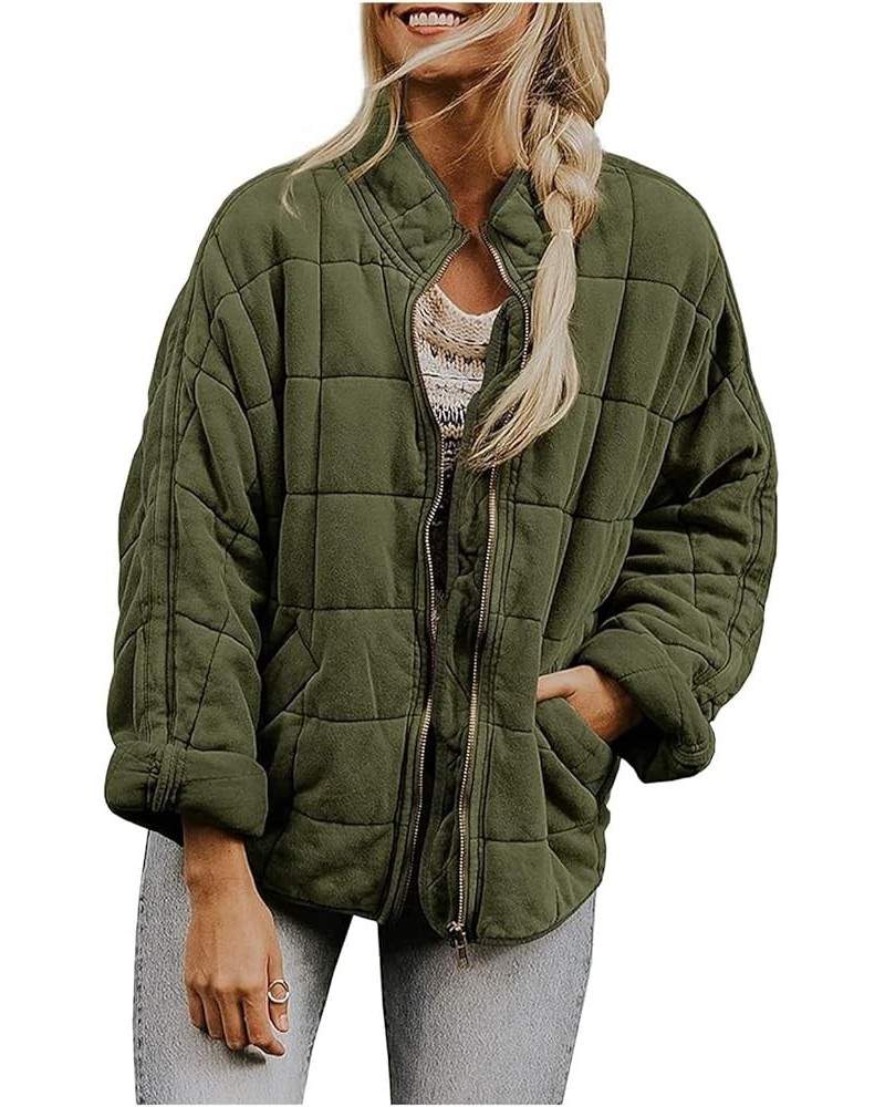 Womens Oversized Puffer Jacket Baggy Zip Up Quilted Lightweight Down Coat Long Sleeve Packable Short Down Coat Tops A-army Gr...