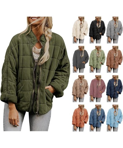 Womens Oversized Puffer Jacket Baggy Zip Up Quilted Lightweight Down Coat Long Sleeve Packable Short Down Coat Tops A-army Gr...