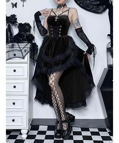 Gothic Clothes Dress,Lace Mini Sleeveless Dress Black Lace Draped Bodycon Goth Vintage Dresses Cross Trailing $15.70 Dresses