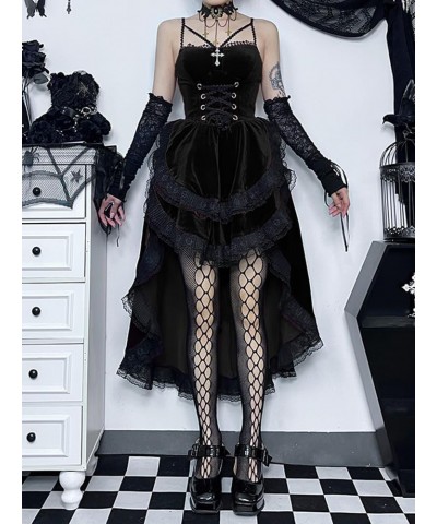 Gothic Clothes Dress,Lace Mini Sleeveless Dress Black Lace Draped Bodycon Goth Vintage Dresses Cross Trailing $15.70 Dresses