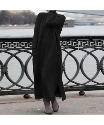 Women's Knitted Lace Pullover Sweatshirt Long Sleeve Split Hem Hoodie Dress Fleece Oversize Sweatshirt with Pocket Black $19....