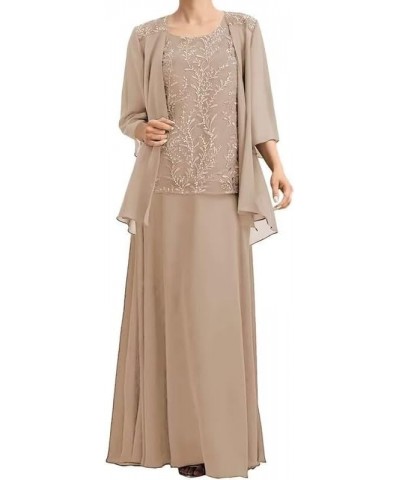 3 Pieces Mother of The Bride Dresses with Jacket Chiffon Lace Formal Wedding Guest Dresses 3/4 Sleeve Evening Gowns Taupe $31...