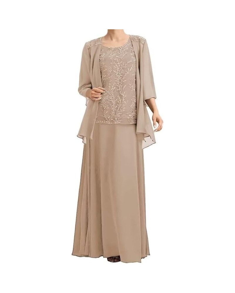 3 Pieces Mother of The Bride Dresses with Jacket Chiffon Lace Formal Wedding Guest Dresses 3/4 Sleeve Evening Gowns Taupe $31...