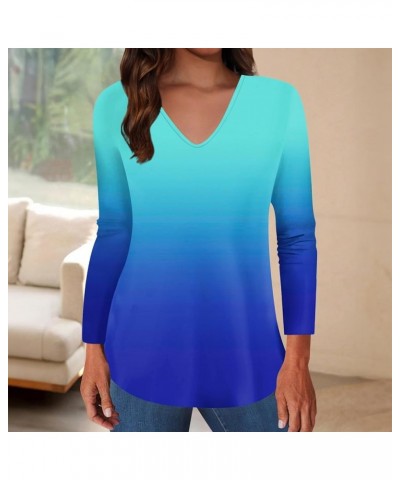 Shirts for Women,Women's Trendy Gradient V Neck Long Sleeve Blouse Casual Loose Fall Going Out Pullover Graphic Tunic 3-blue ...