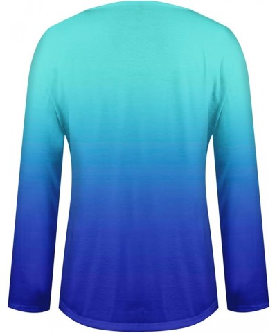 Shirts for Women,Women's Trendy Gradient V Neck Long Sleeve Blouse Casual Loose Fall Going Out Pullover Graphic Tunic 3-blue ...