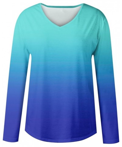 Shirts for Women,Women's Trendy Gradient V Neck Long Sleeve Blouse Casual Loose Fall Going Out Pullover Graphic Tunic 3-blue ...