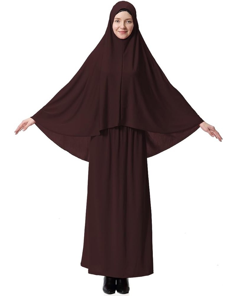 Muslim Islamic Women's khimar 2pcs Sets Soft Distinctive Prayer Dress Hijab Abaya Suit(10 colors available) Coffee $19.60 Suits