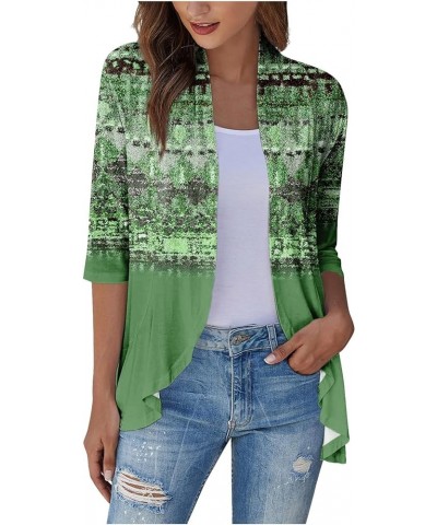 Long Sleeve Kimono for Women Lightweight 3/4 Sleeve Cardigans Retro Print Jackets Casual Duster Blouse Tops Coat 5-green $8.3...