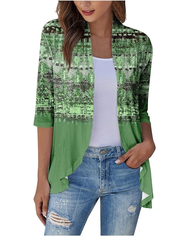 Long Sleeve Kimono for Women Lightweight 3/4 Sleeve Cardigans Retro Print Jackets Casual Duster Blouse Tops Coat 5-green $8.3...