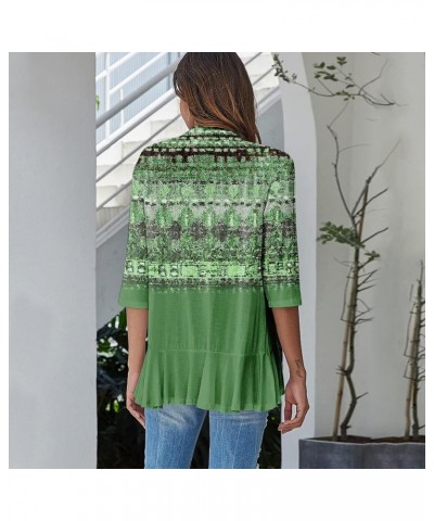 Long Sleeve Kimono for Women Lightweight 3/4 Sleeve Cardigans Retro Print Jackets Casual Duster Blouse Tops Coat 5-green $8.3...