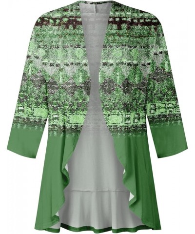 Long Sleeve Kimono for Women Lightweight 3/4 Sleeve Cardigans Retro Print Jackets Casual Duster Blouse Tops Coat 5-green $8.3...