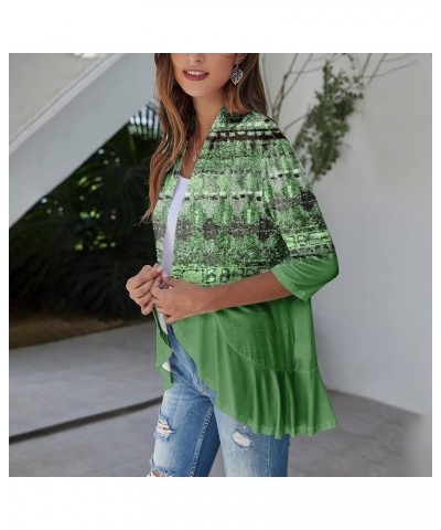 Long Sleeve Kimono for Women Lightweight 3/4 Sleeve Cardigans Retro Print Jackets Casual Duster Blouse Tops Coat 5-green $8.3...