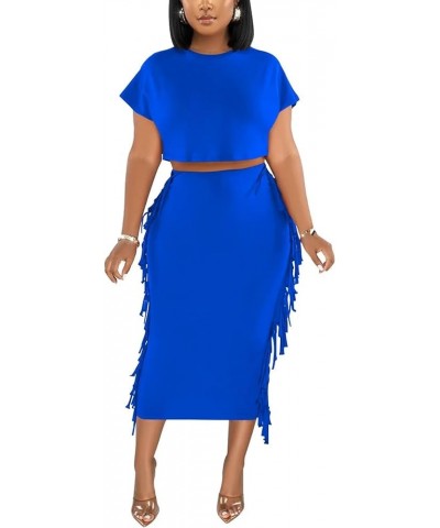 Womens 2 Piece Summer Outfits Mock Neck Tank Tops Ruched Ruffle Bodycon Midi Skirt Dress Set A Blue $24.97 Dresses